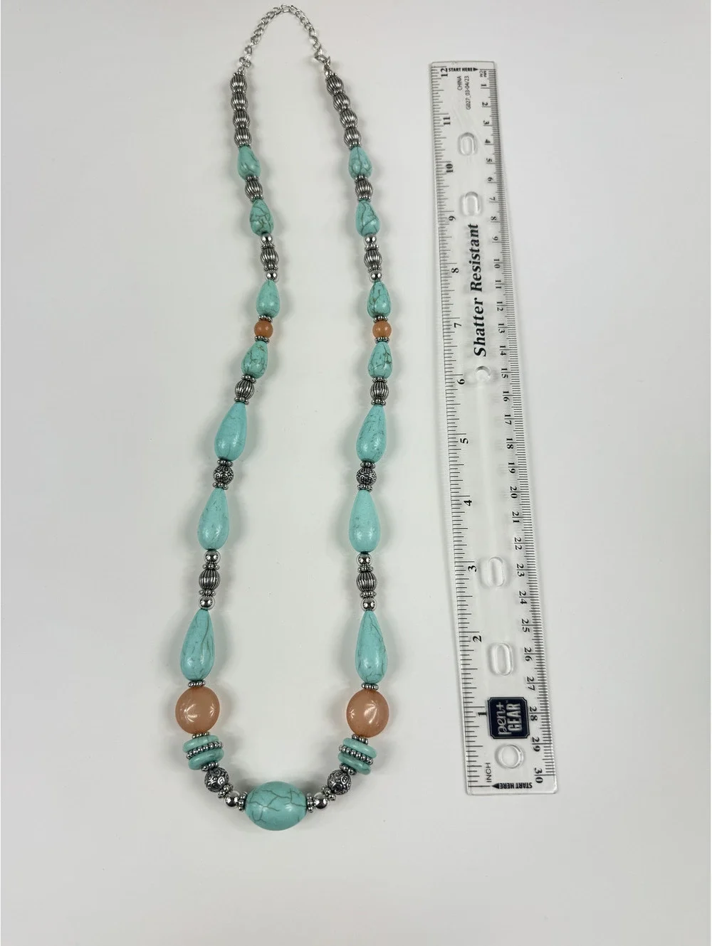 Fashion Jewelry Beaded Silver, Turquoise & Brown Toned Women's Necklace